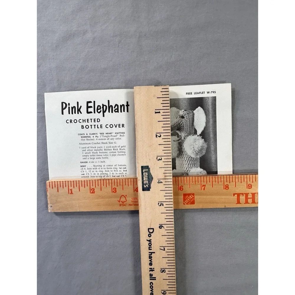 Vintage  Pink Elephant Crochet Bottle Cover‎ Leaflet Pattern Knitting Crafting